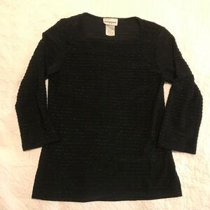 Elegant Wrapper sparkly striped black on black long sleeve top (M)
